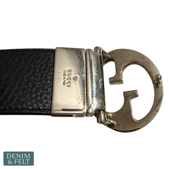 Gucci GG Supreme Leather Belt Black/Brown Reversible Silver Buckle Size 75/30 - Picture 5 of 13